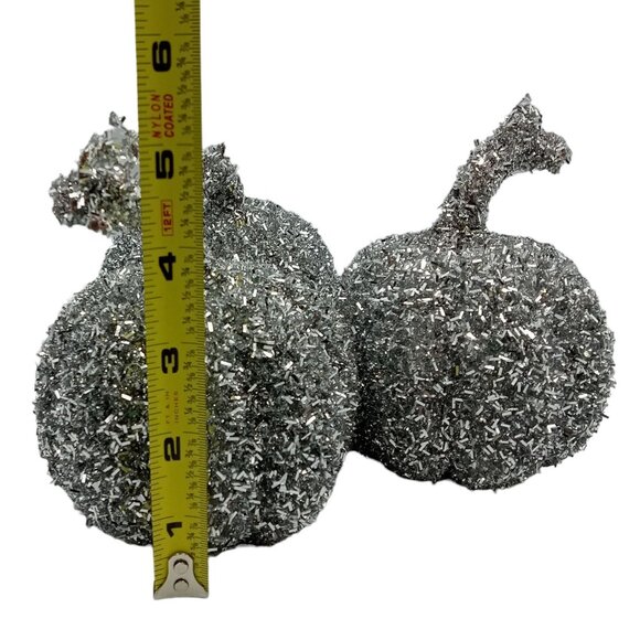 Silver Glitter Pumpkins For Fall & Halloween Decor Set Of 3 - Picture 5 of 6